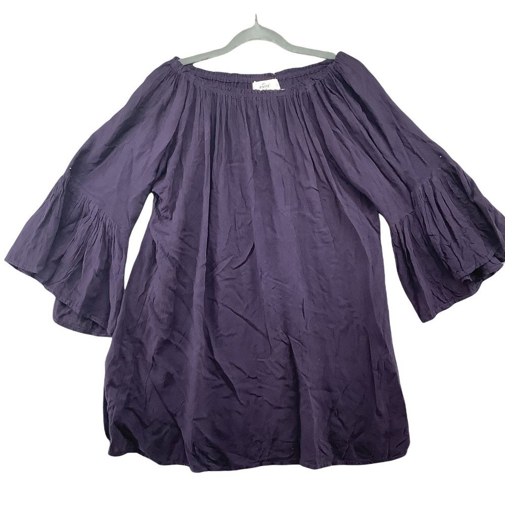 Exist Womens Lightweight Rayon Bell Sleeve Off Shoulder Shift Dress One Size Pur